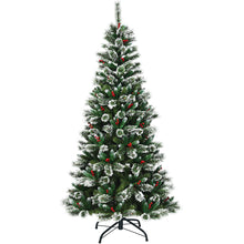 Load image into Gallery viewer, 7 ft Snow Flocked Artificial Christmas Tree Hinged Slim Xmas Tree W/ Red Berries
