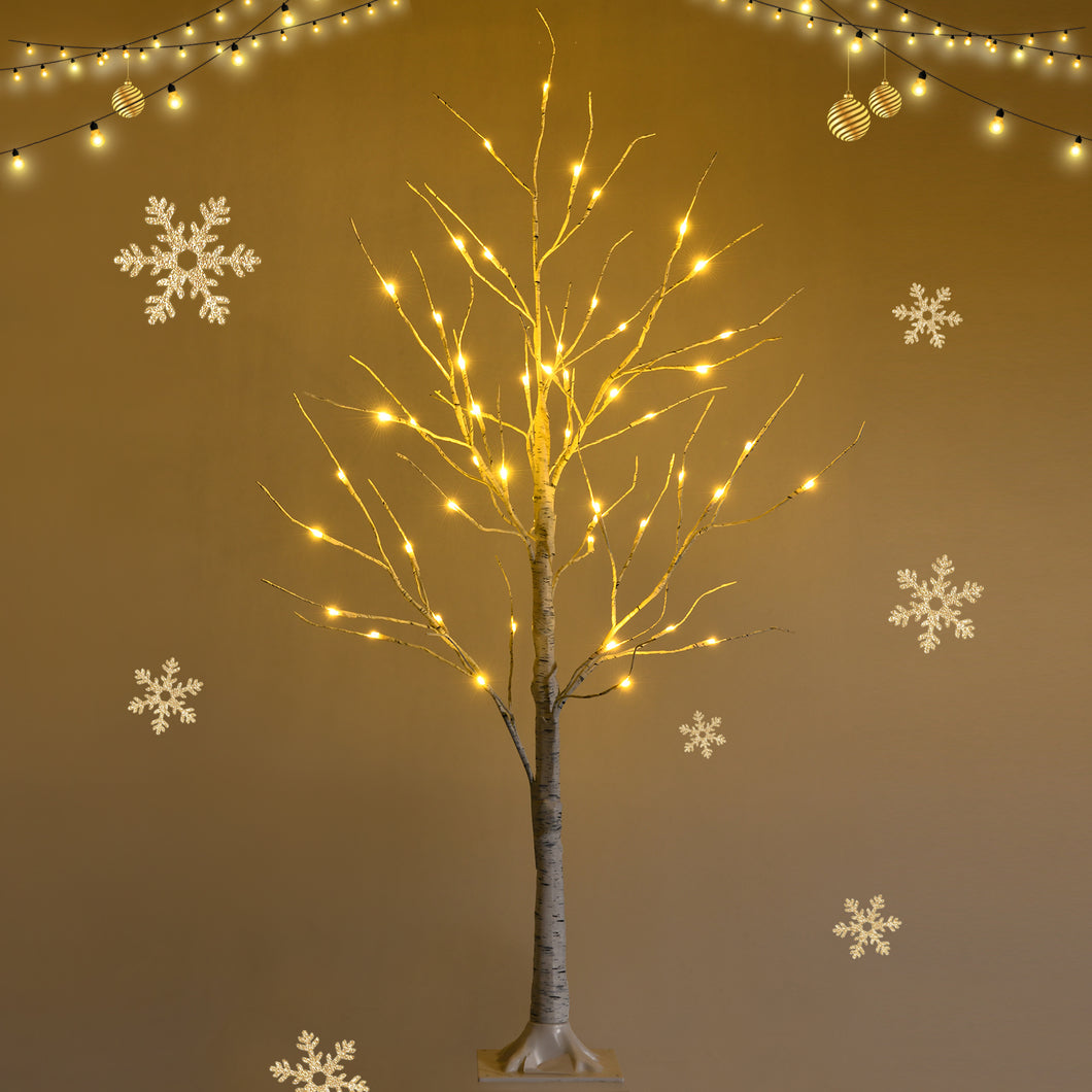 4FT Pre-lit Twig Birch Tree White Christmas Tree Decoration Warm White LED Light