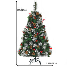 Load image into Gallery viewer, 4FT Decorative Xmas Tree W/ Pine Cones &amp; Red Berry Clusters 160 PVC Tips &amp; Pine Needles Snowy Design Metal Stand Unlit Festival Celebrating Decoration

