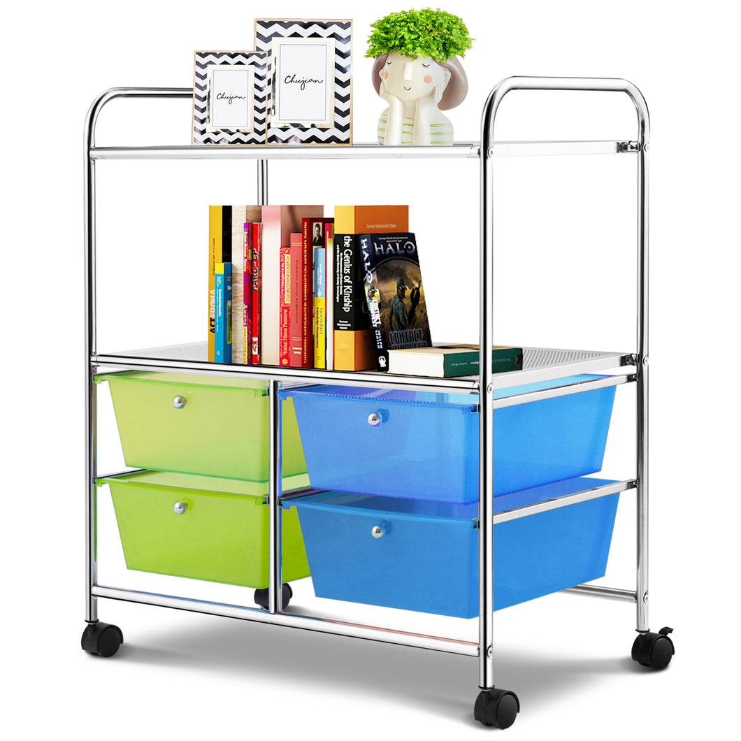 4 Drawers Storage Trolley Mobile Rolling Utility Cart Home Office Organizer